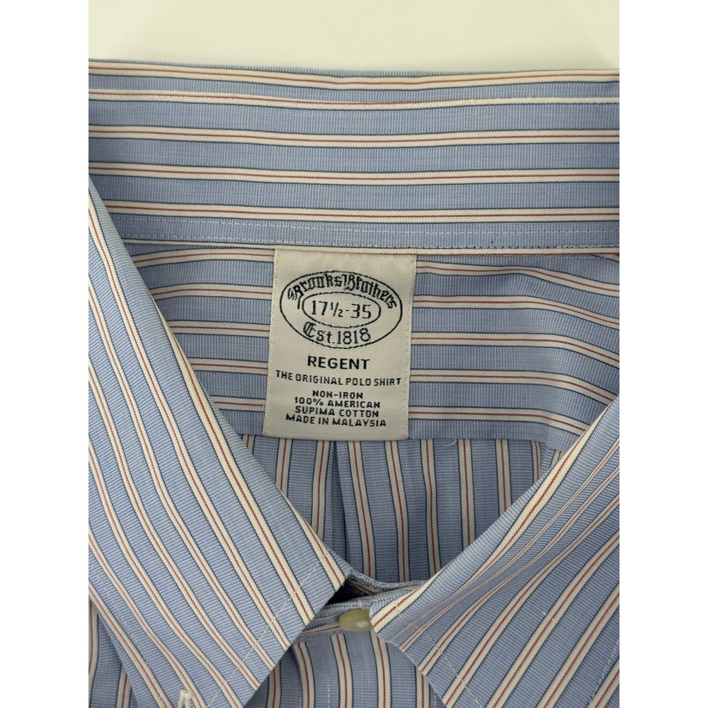 Brooks Brothers Regent Shirt Mens 17.5 35 Blue Stripe Non-Iron Supima Cotton - Picture 7 of 8